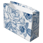 青色の白色ヴィンテージフローラパーティーバッグ ラージペーパーバッグ (裏面アングル)