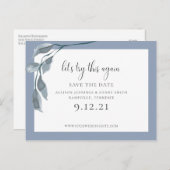 青色の結婚式日付の変更日付の保存 案内ポストカード (正面/裏面)