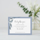 青色の結婚式日付の変更日付の保存 案内ポストカード (スタンド正面)
