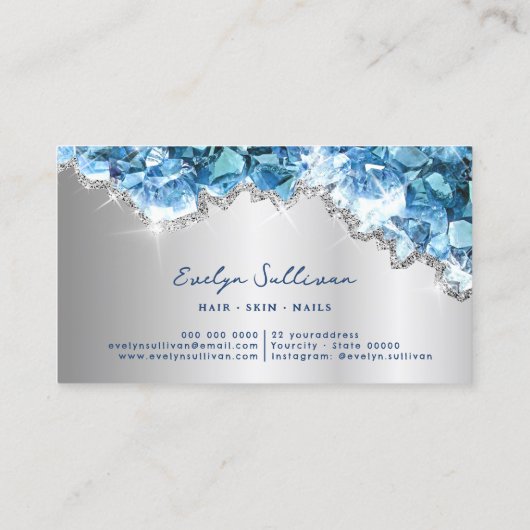 青色の結晶フェイク箔ジオードビジネスカード 名刺 (裏面)