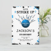 青色の編集可能ボーリング招待状 招待状 (スタンド正面)