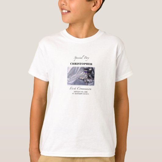 青色の聖体拝領Tシャツで息子の大切な日を祝お Tシャツ (正面)