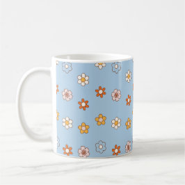 青色の背景に色とりどりの花 コーヒーマグカップ