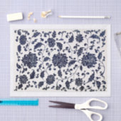 青色の花のパターンのデコページ 薄葉紙 (クラフト)