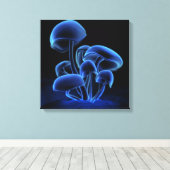 青色の蛍光正方形 キャンバスプリント (インサイチュ (ウッドフロア))