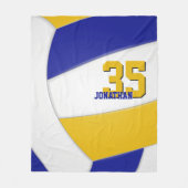 青色の金ゴールドと白色のバレーボール フリースブランケット (正面)