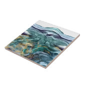 青色の金ゴールドインク抽象芸術 タイル (側面)