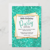 青色の金ゴールドエレガントグリッター誕生日のパーティー 招待状 (正面)