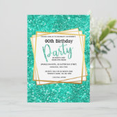 青色の金ゴールドエレガントグリッター誕生日のパーティー 招待状 (スタンド正面)