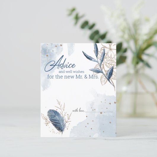 青色の金ゴールドモダンフローラエレガントアドバイスカード (スタンド正面)