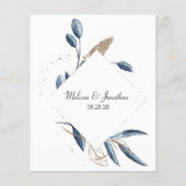 青色の金ゴールドモダンフローラエレガントアドバイスカード (裏面)