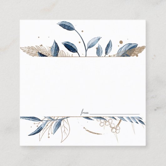 青色の金ゴールドモダンフローラエレガント日付ナイトカード スクエア名刺 (裏面)