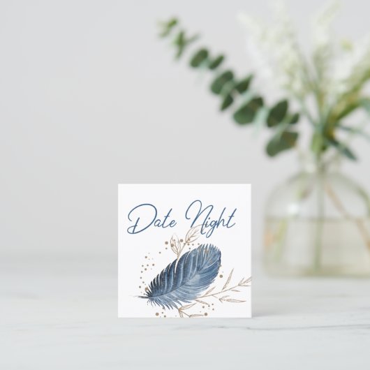 青色の金ゴールドモダンフローラエレガント日付ナイトカード スクエア名刺 (スタンド正面)