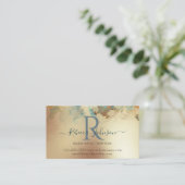 青色の金ゴールドモダン抽象芸術ギフト証明書 名刺 (スタンド正面)