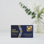 青色の金ゴールド矢印金ゴールド電源プラグ電気技師 名刺 (スタンド正面)