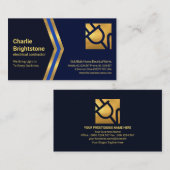 青色の金ゴールド矢印金ゴールド電源プラグ電気技師 名刺 (正面/裏面)