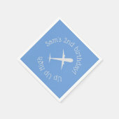 青色の飛行機パーソナライズされた スタンダードカクテルナプキン (角)