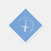 青色の飛行機パーソナライズされた スタンダードカクテルナプキン (角)