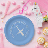 青色の飛行機パーソナライズされた ペーパープレート (パーティー)