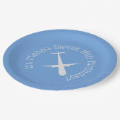 青色の飛行機パーソナライズされた ペーパープレート (アングル)