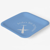 青色の飛行機パーソナライズされた ペーパープレート (傾斜あり)