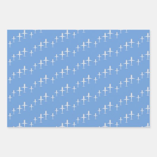 青色の飛行機パーソナライズされた ラッピングペーパーシート (正面)