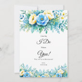 青色の黄色いフローラブライダルパーティ提案カード 招待状 (正面)