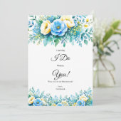 青色の黄色いフローラブライダルパーティ提案カード 招待状 (スタンド正面)