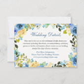 青色の黄色いフローラ結婚の詳細エンクロージャカード 招待状 (正面)