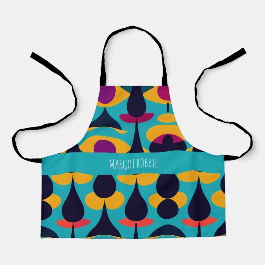 青色の黄色い抽象芸術パターンをドロップ エプロン (正面)