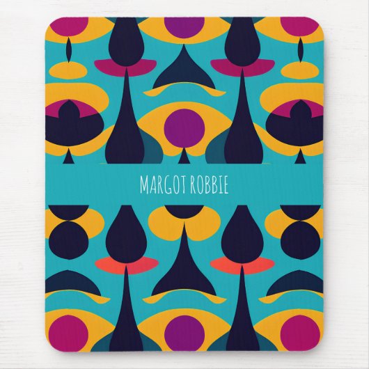 青色の黄色い抽象芸術パターンをドロップ マウスパッド (正面)