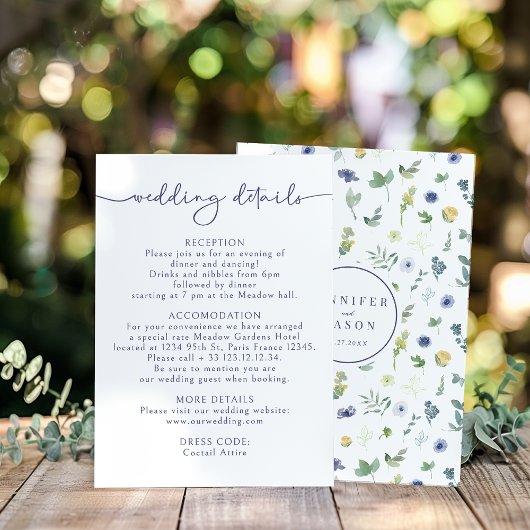 青色の黄色の水色フローラ結婚の詳細カード エンクロージャーカード