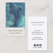 青色アクアティール(緑がかった色)液アクリル樹脂アート美術家ブシ 名刺 (正面/裏面)