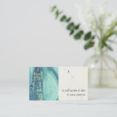 青色アクアティール（緑がかった色）液アクリル樹脂美術家 名刺 (スタンド正面)