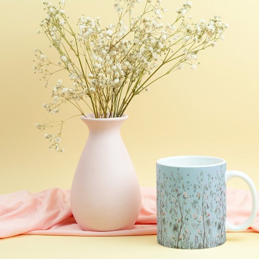 青色アンティーク花柄 ボーンチャイナマグカップ