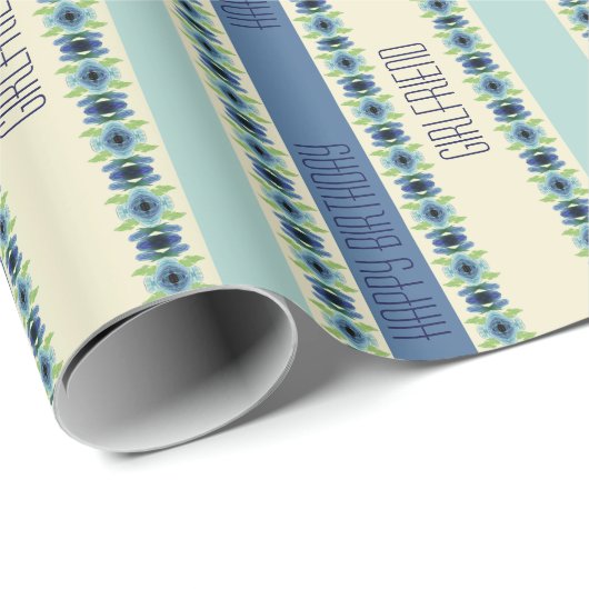 青色アートの花柄 ラッピングペーパー (ロールコーナー)