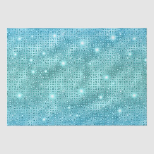 青色エレガントモザイク金属グリッター模様 薄葉紙 (正面)
