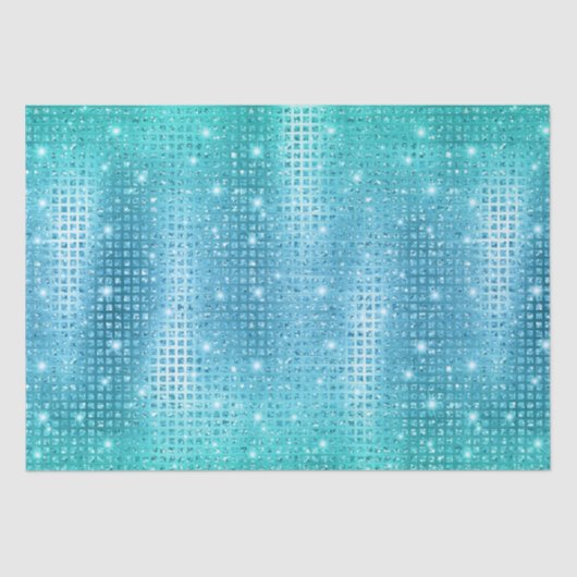 青色エレガントモザイク金属グリッター模様 薄葉紙 (正面)