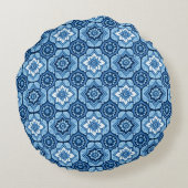 青色エレガント幾何学模様 ラウンドクッション (裏面)