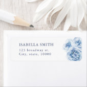 青色エレガント水色フローラ差出人住所 ラベル (インサイチュ)