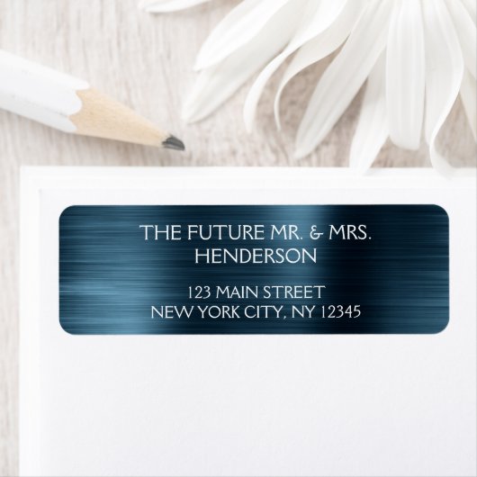 青色エレガント金属箔モダン結婚の ラベル (インサイチュ)