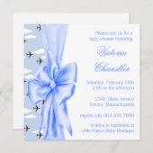 青色エレガント飛行機男の赤ちゃんシャワー 招待状 (正面/裏面)