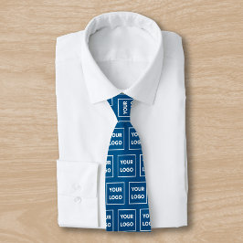 青色カスタムの両面にビジネスロゴのパターンを配置 ネクタイ
