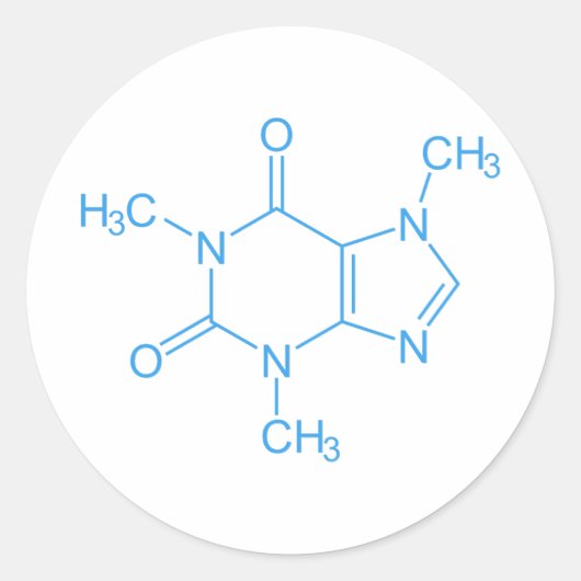 青色カフェイン分子 ラウンドシール (正面)