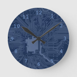 青色ギークのマザーボード回路パターン ラウンド壁時計