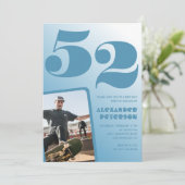 青色グラデーション 52歳の誕生日招待状 男性 写真 招待状 (スタンド正面)
