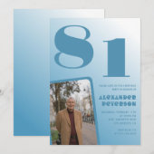 青色グラデーション 81歳の誕生日招待状 男性 写真 招待状 (正面/裏面)