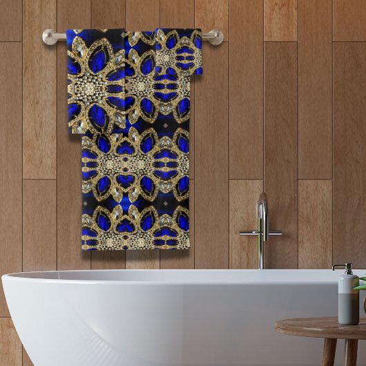 青色サファイア宝石金ゴールドの菱形 バスタオルセット