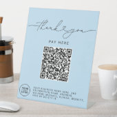 青色サンキュー手書きハートスキャンミーQRコードロゴ 台座サイン (インサイチュ)
