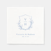 青色シンプル植物紋章モノグラ結婚ム スタンダードカクテルナプキン (正面)